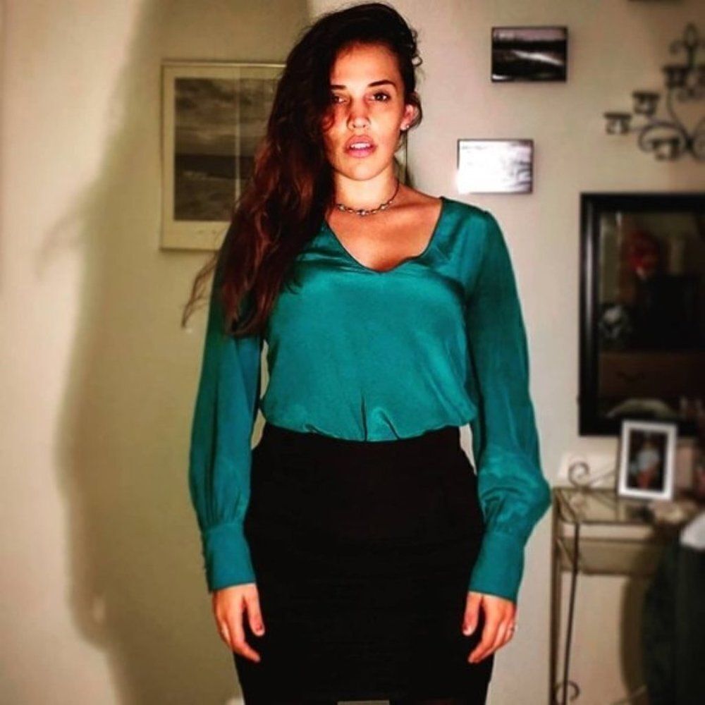 Lavender Brown Green 100% Silk Blouse